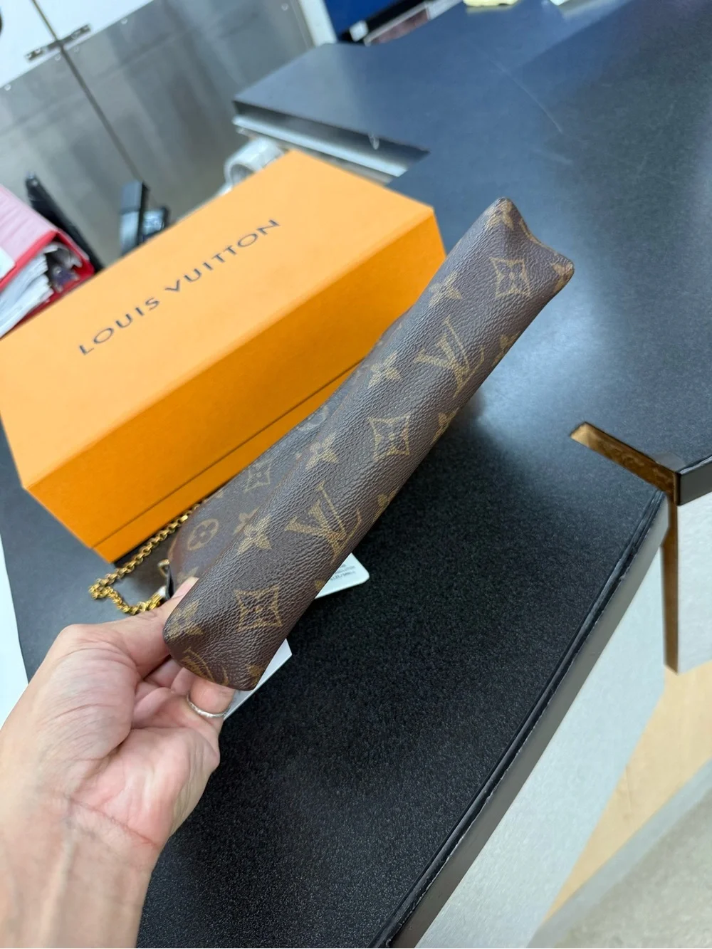 Louis Vuitton Brown Monogram Canvas Chain Shoulder Bag PALLAS clutch purse